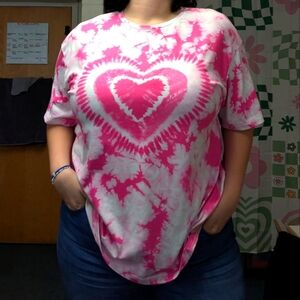 {SOLD} Pink Tie-Dye Heart Oversized  T-Shirt